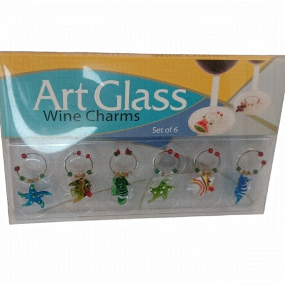 ART Glass Wine Charms Ocean Themed